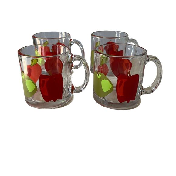MCM VTG Crate&Barrel Retired Set of 4 Red Green Apple Cider Glass Mugs - Picture 1 of 8